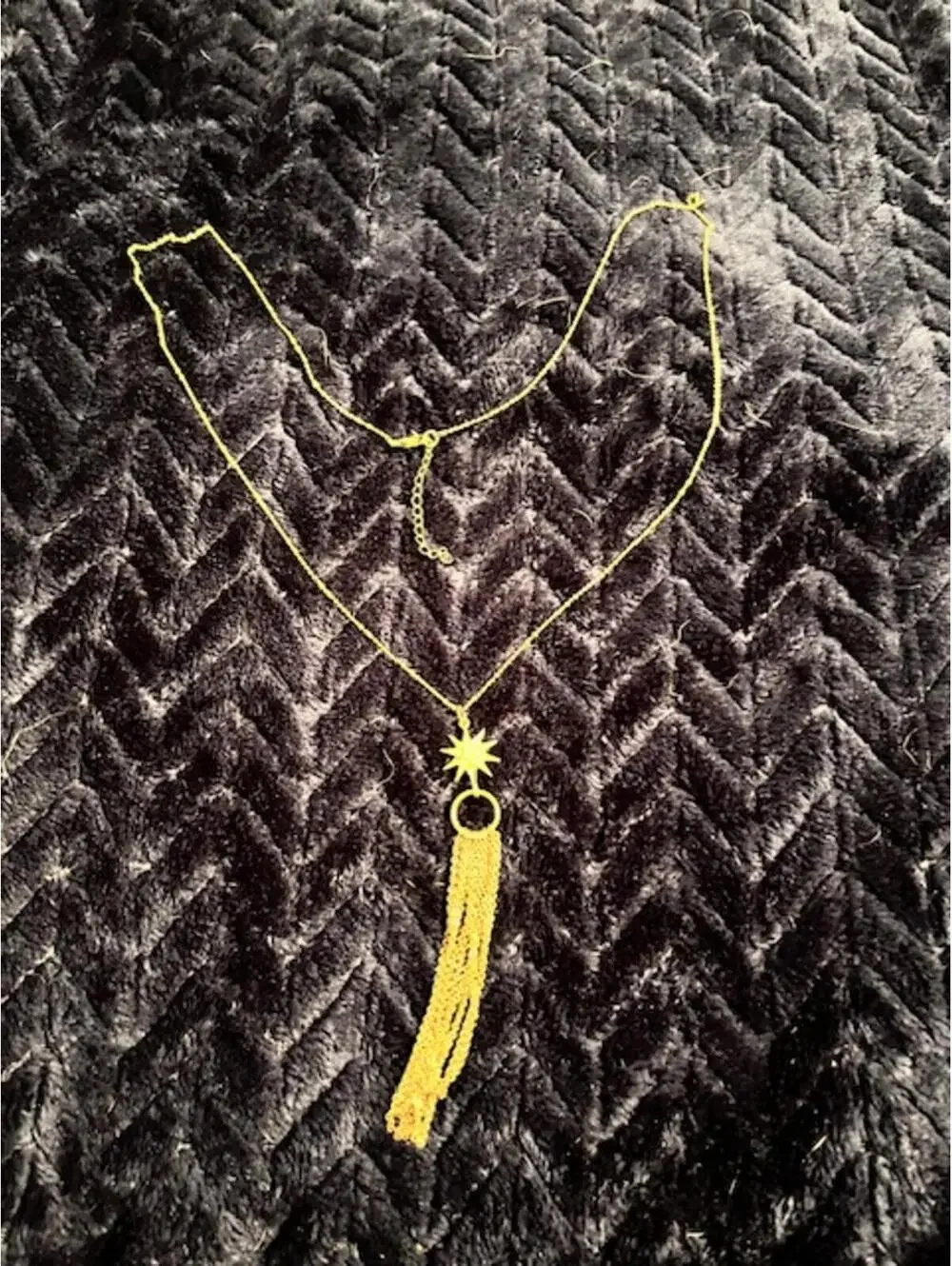 Gold Tone Starburst Tassel Necklace